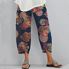 Women's Basic Casual / Sporty Comfort Daily Weekend Chinos Pants Graphic Prints Graffiti Ankle-Length Pocket Print Blue Red Blushing Pink Light Blue
