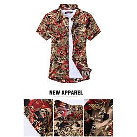Men's Shirt Other Prints Floral Graphic Short Sleeve Casual Tops Fashion Light Brown