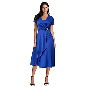 A-Line Empire Plus Size Party Wear Cocktail Party Dress V Neck Short Sleeve Ankle Length Spandex with Sleek 2021