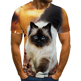 Men's Unisex Tee T shirt Shirt 3D Print Cat Graphic Prints Plus Size Print Short Sleeve Casual Tops Basic Fashion Designer Big and Tall Round Neck Yellow