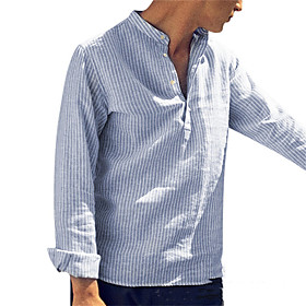 Men's Shirt Striped Button-Down Long Sleeve Casual Tops 100% Cotton Lightweight Casual Fashion Breathable Black Blue Blushing Pink