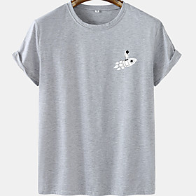 Men's Unisex Tee T shirt Hot Stamping Graphic Prints Rocket Astronaut Plus Size Short Sleeve Casual Tops Cotton Basic Designer Big and Tall Black Khaki Green