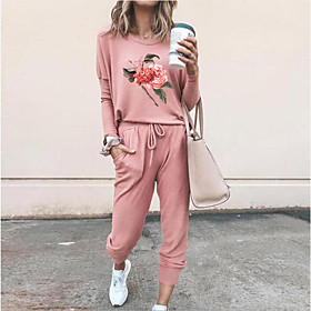 Women Basic Floral Vacation Casual / Daily Two Piece Set Tracksuit Loungewear Print Tops