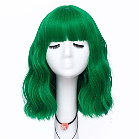 Synthetic Wig Deep Wave Bob Neat Bang Wig Short Light Blonde Blue Green Orange Synthetic Hair Women's Cosplay Party Fashion Blonde Green