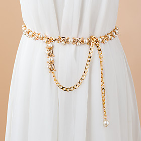 Women's Chain Party Dress Club Gold Imitation Pearl Alloy Belt Solid Colored Winter Spring Vintage