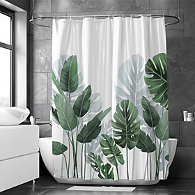 Shower Curtain With Hooks Suitable For Separate Wet And Dry Zone Divide Bathroom Shower Curtain Waterproof Oil-proof Floral / Botanicals