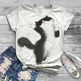 Women's Plus Size Tops T shirt Cat Graphic Animal Print Short Sleeve Crewneck Basic White Big Size XL XXL 3XL 4XL 5XL / Holiday