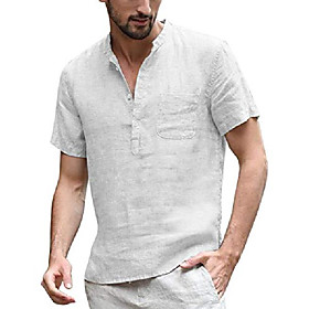 coofandy men's cotton linen henley shirt short sleeve hippie casual beach t shirts with pocket
