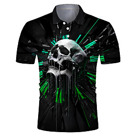 Men's Golf Shirt 3D Print Skull Button-Down Short Sleeve Street Tops Casual Fashion Cool Breathable Black / Sports