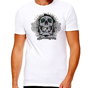 Men's Unisex Tee T shirt Hot Stamping Graphic Prints Skull Plus Size Print Short Sleeve Casual Tops Cotton Basic Designer Big and Tall White