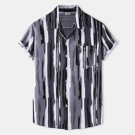 Men's Shirt Graphic Short Sleeve Casual Tops Beach Hawaiian Gray