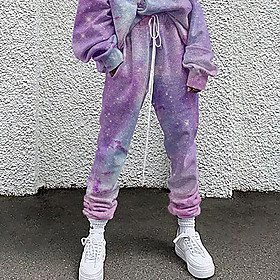Women's Fashion Casual / Sporty Comfort Daily Weekend Sweatpants Pants Galaxy Graphic Full Length Pocket Elastic Drawstring Design Print Blue Purple