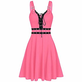 fashsgirl women's gothic sling dress punk style sleeveless strapless backless irregular skirts solid color mini dress pink