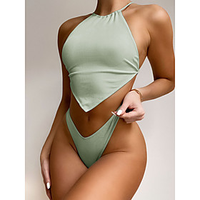 Women's Bikini Swimsuit Solid Color Blushing Pink Sky Blue Lavender Black Light Green Plus Size Swimwear Bathing Suits