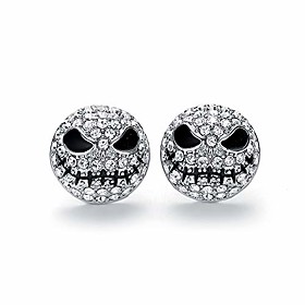 hanreshe crystals skull stud earrings jack silver color circle small earrings nightmare before christmas cartoon gothic jewelry for women and girls