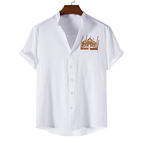 Men's Henley Shirt Shirt non-printing Plain Short Sleeve Outdoor Tops Retro White