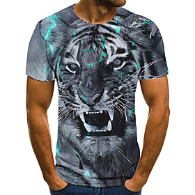 Men's Unisex Tee T shirt 3D Print Graphic Prints Tiger Plus Size Print Short Sleeve Casual Tops Basic Fashion Designer Big and Tall Gray