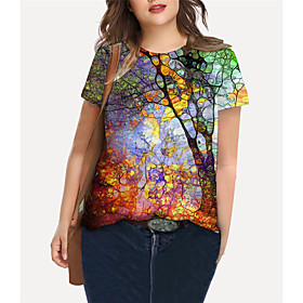 Women's Plus Size Tops T shirt Floral Graphic Print Short Sleeve Crewneck Basic Red Big Size XL XXL 3XL 4XL 5XL / Holiday