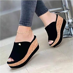 Women's Loafers  Slip-Ons Wedge Heel Open Toe PU Solid Colored White Black Pink
