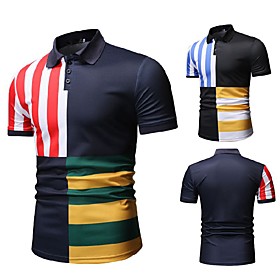 Men's Golf Shirt Striped Color Block Short Sleeve Daily Tops Simple Fashion Comfortable Blue Red