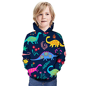 Sweat à capuche et Sweat Garçon Enfants Manches Longues Dinosaure 3D effet Animal Unisexe Bleu Enfants Hauts Eté Actif Usage quotidien Standard 3-13 ans