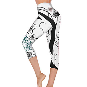 21Grams Women's High Waist Yoga Pants Capri Leggings Tummy Control Butt Lift Breathable White Fitness Gym Workout Running Summer Sports Activewear High Elastic