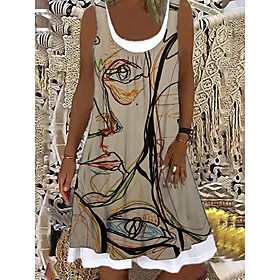 Women's Shift Dress Knee Length Dress Khaki Sleeveless Print Print Spring Summer Boat Neck Casual 2021 S M L XL XXL 3XL