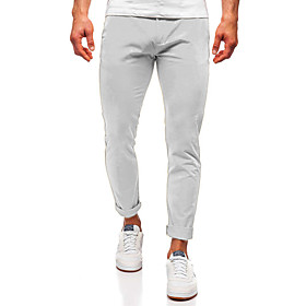 Men's Casual / Sporty Casual Pants Pants Solid Color Full Length Yellow Wine Light Grey Navy Blue