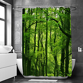 Shower Curtain With Hooks Suitable For Separate Wet And Dry Zone Divide Bathroom Shower Curtain Waterproof Oil-proof Floral / Botanicals and Landscape