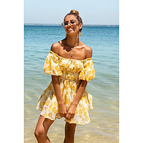 Women's Swing Dress Short Mini Dress Yellow Green Short Sleeve Solid Color Summer Casual / Daily 2021 S M L XL