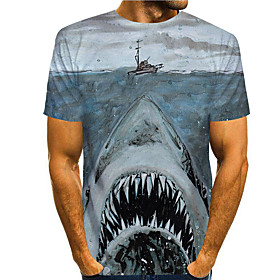 Men's Tee T shirt Shirt 3D Print Graphic Prints Shark Print Short Sleeve Daily Tops Casual Designer Big and Tall Round Neck Gray / Summer