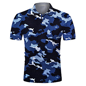 Men's Golf Shirt 3D Print Camo / Camouflage Button-Down Short Sleeve Street Tops Casual Fashion Cool Breathable Blue / Sports