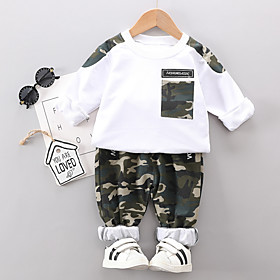 Toddler Boys' Hoodie  Pants Clothing Set 2 Piece Long Sleeve White Black Black White Letter Print Daily Wear Basic 1-5 Years
