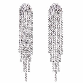 selovo clear austrian crystal chandelier tassel long big statement chain dangle drop earrings silver tone
