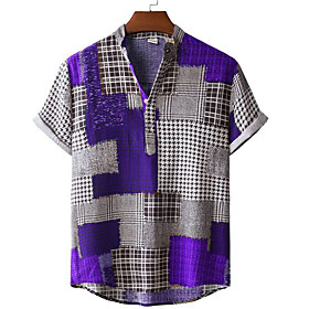 Men's Shirt Color Block Button-Down Short Sleeve Casual Tops Casual Fashion Breathable Comfortable Purple