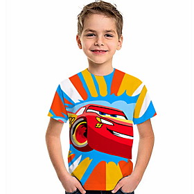 Kids Boys' T shirt Short Sleeve 3D Print Patchwork Blue Children Tops Summer Active Daily Wear Regular Fit 4-12 Years