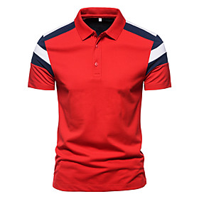 Men's Golf Shirt Tennis Shirt Color Block Button-Down Short Sleeve Street Tops Cotton Business Casual Comfortable White Red Navy Blue