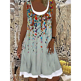 Women's A Line Dress Short Mini Dress Sleeveless Pattern Spring Summer Round Neck Casual / Daily 2021 S M L XL XXL XXXL