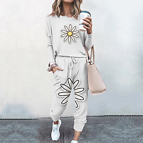 Women's Basic Streetwear Floral 3D Print Vacation Casual / Daily Two Piece Set Tracksuit T shirt Pant Loungewear Drawstring Print Tops