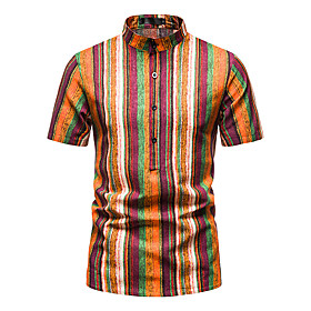 Men's Shirt Other Prints Striped Print Short Sleeve Daily Tops Fashion Beach Hawaiian Orange