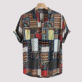 Men's Shirt Tribal Button-Down Short Sleeve Casual Tops Lightweight Casual Fashion Breathable Rainbow