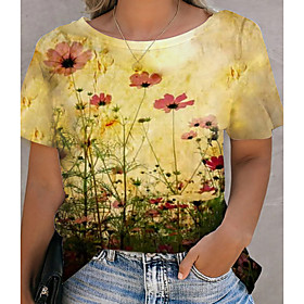 Women's Plus Size Tops T shirt Floral Print Short Sleeve Round Neck Big Size XL XXL 3XL 4XL 5XL