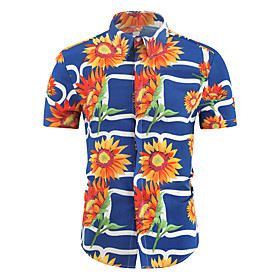 Men's Shirt Floral Short Sleeve Casual Tops Tropical Blue