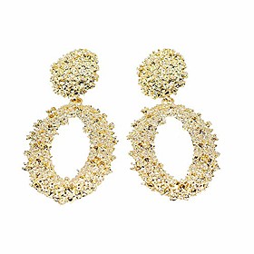 hollow geometric statement drop earrings bohemian metal raised textured design dangle earring for women girl fashion jewelry (gold oval)
