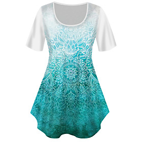 Women's Plus Size Tops T shirt Color Gradient Graphic Print Short Sleeve Crewneck Basic LightBlue Big Size XL XXL 3XL 4XL 5XL