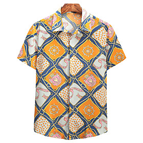 Men's Shirt Other Prints Graphic Short Sleeve Casual Tops Casual Yellow