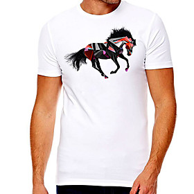 Men's Unisex Tee T shirt Hot Stamping Graphic Prints Horse Plus Size Print Short Sleeve Casual Tops Cotton Basic Designer Big and Tall White