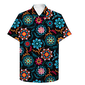 Men's Shirt 3D Print Floral Plus Size 3D Print Button-Down Short Sleeve Casual Tops Casual Fashion Streetwear Breathable Blue / Sports