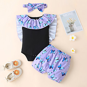 Baby Girls' Basic Print Sleeveless Short Clothing Set Purple
