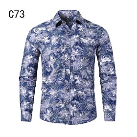 Men's Shirt Other Prints Floral Long Sleeve Casual Tops Chinoiserie Light Blue